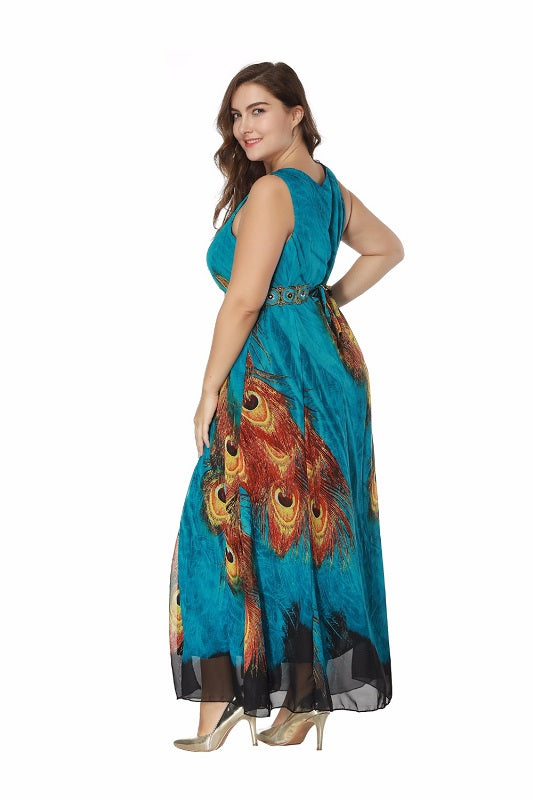 Woman Elegant Bohemian Print Plus Size Dress