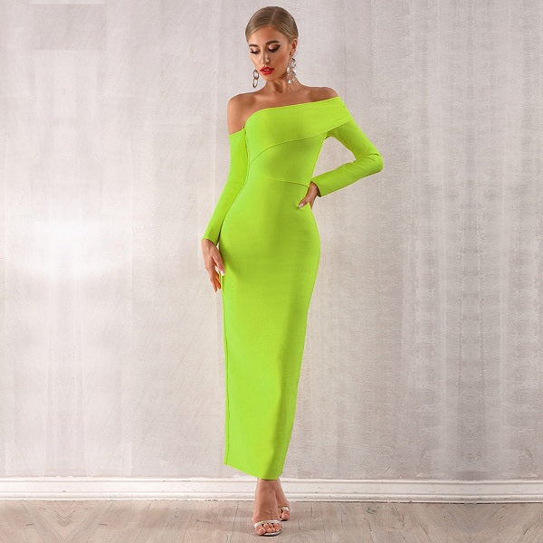 Women Bandage Off Shoulder Evening Party Maxi Dress