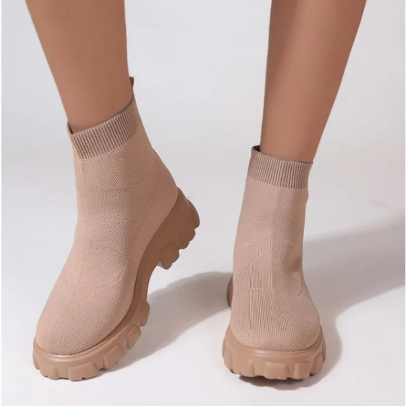 Boots Elastic Platform Boots Breathable Spring Heel