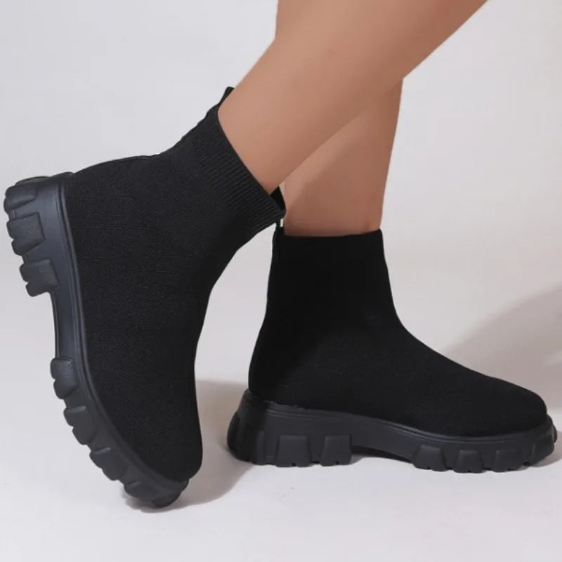 Boots Elastic Platform Boots Breathable Spring Heel