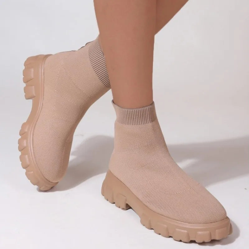 Boots Elastic Platform Boots Breathable Spring Heel