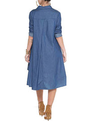 Casual Button Front Denim High Low Mini Dress