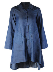 Casual Button Front Denim High Low Mini Dress