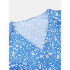 Causal V-neck Short Sleeve Bandage Floral Dress