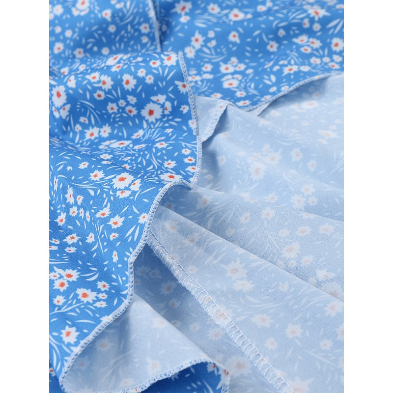 Causal V-neck Short Sleeve Bandage Floral Dress