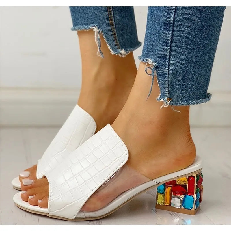 Crystal Sandals Spring Open Toe Sandals Square Heel