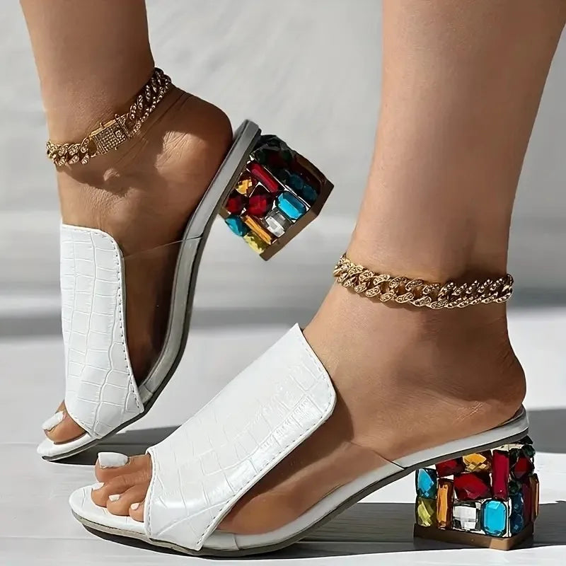 Crystal Sandals Spring Open Toe Sandals Square Heel