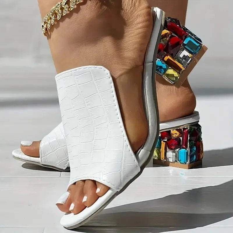 Crystal Sandals Spring Open Toe Sandals Square Heel