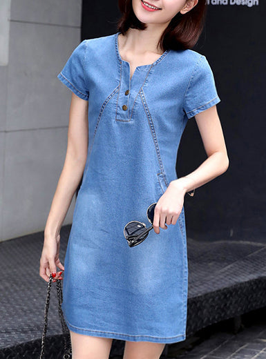 Distressed Denim Shell Short Sleeve Mini Dress