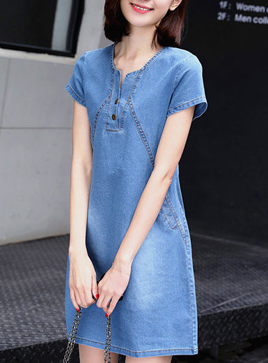 Distressed Denim Shell Short Sleeve Mini Dress