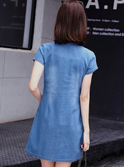 Distressed Denim Shell Short Sleeve Mini Dress