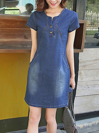 Distressed Denim Shell Short Sleeve Mini Dress