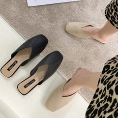 Flats Slippers Mules Elegant Square Closed Toe Flat Slippers Female Shoes