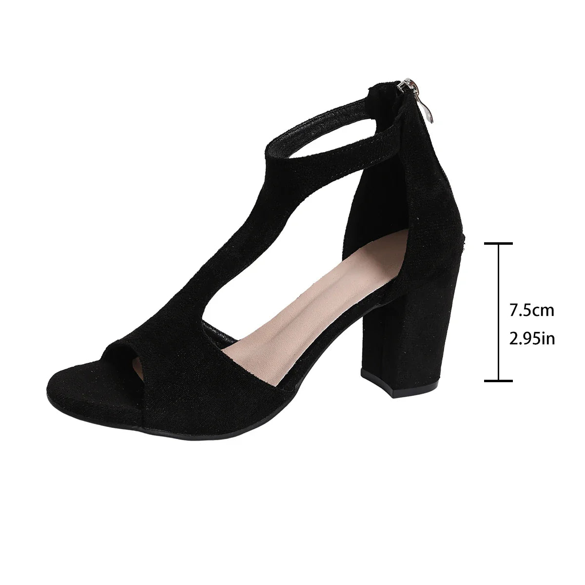 Sandals Fish Mouth Sandals Back Zipper Solid Color Comfortable High Heel