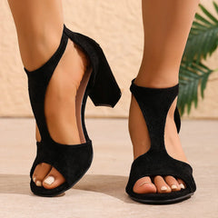 Sandals Fish Mouth Sandals Back Zipper Solid Color Comfortable High Heel