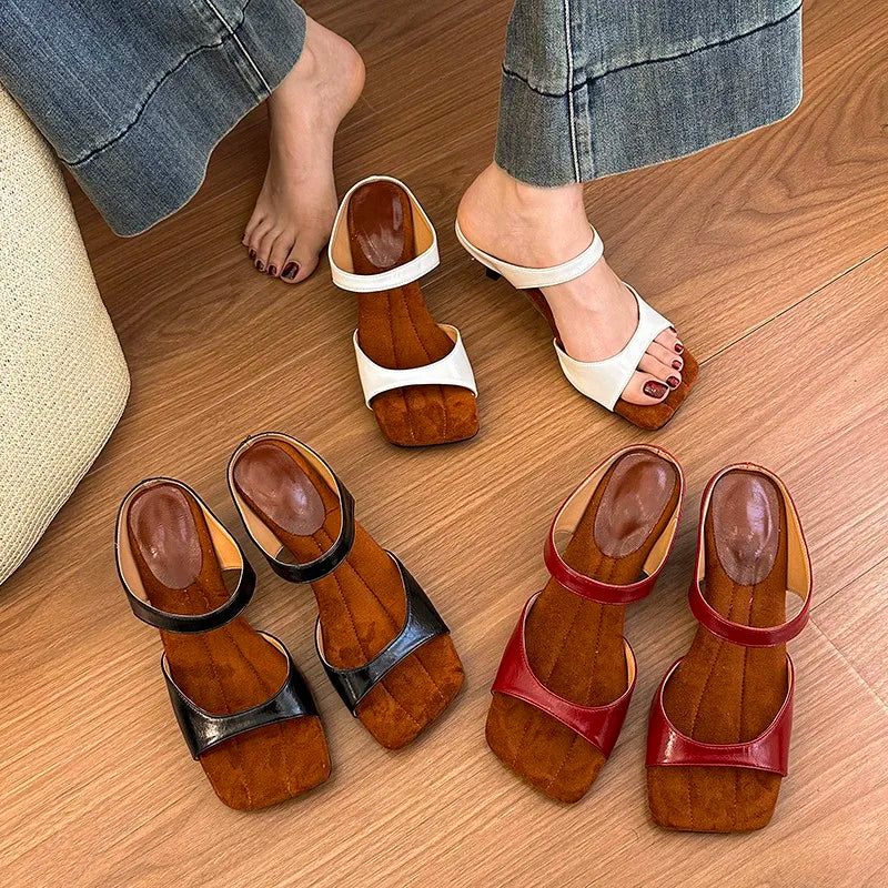 Sandals Square Toe High Heel