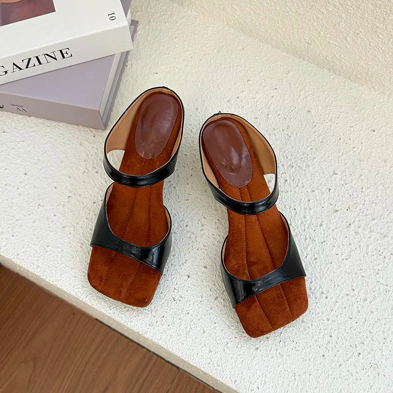 Sandals Square Toe High Heel