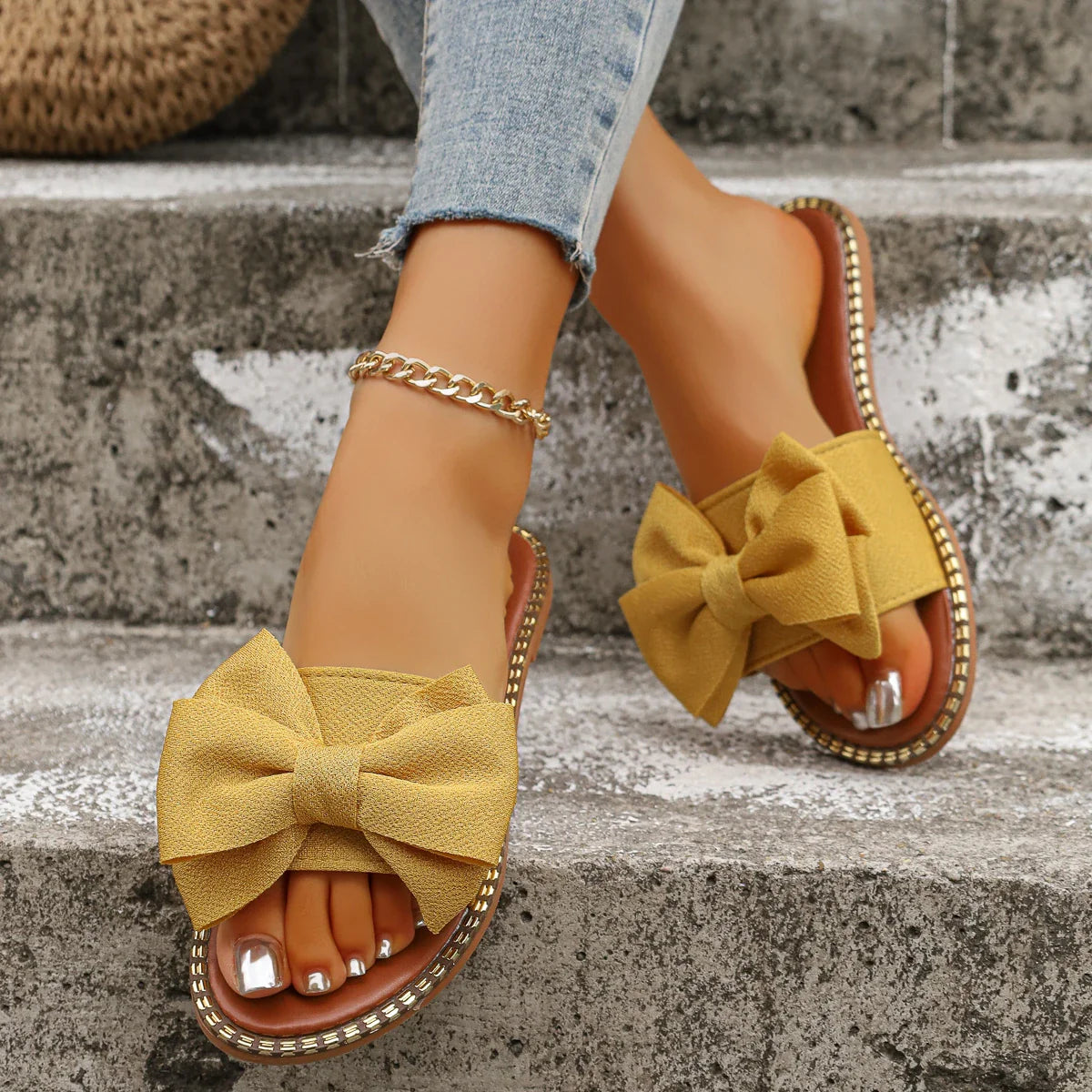 Slippers Sandals Slides Bow Keep Warm Shoes