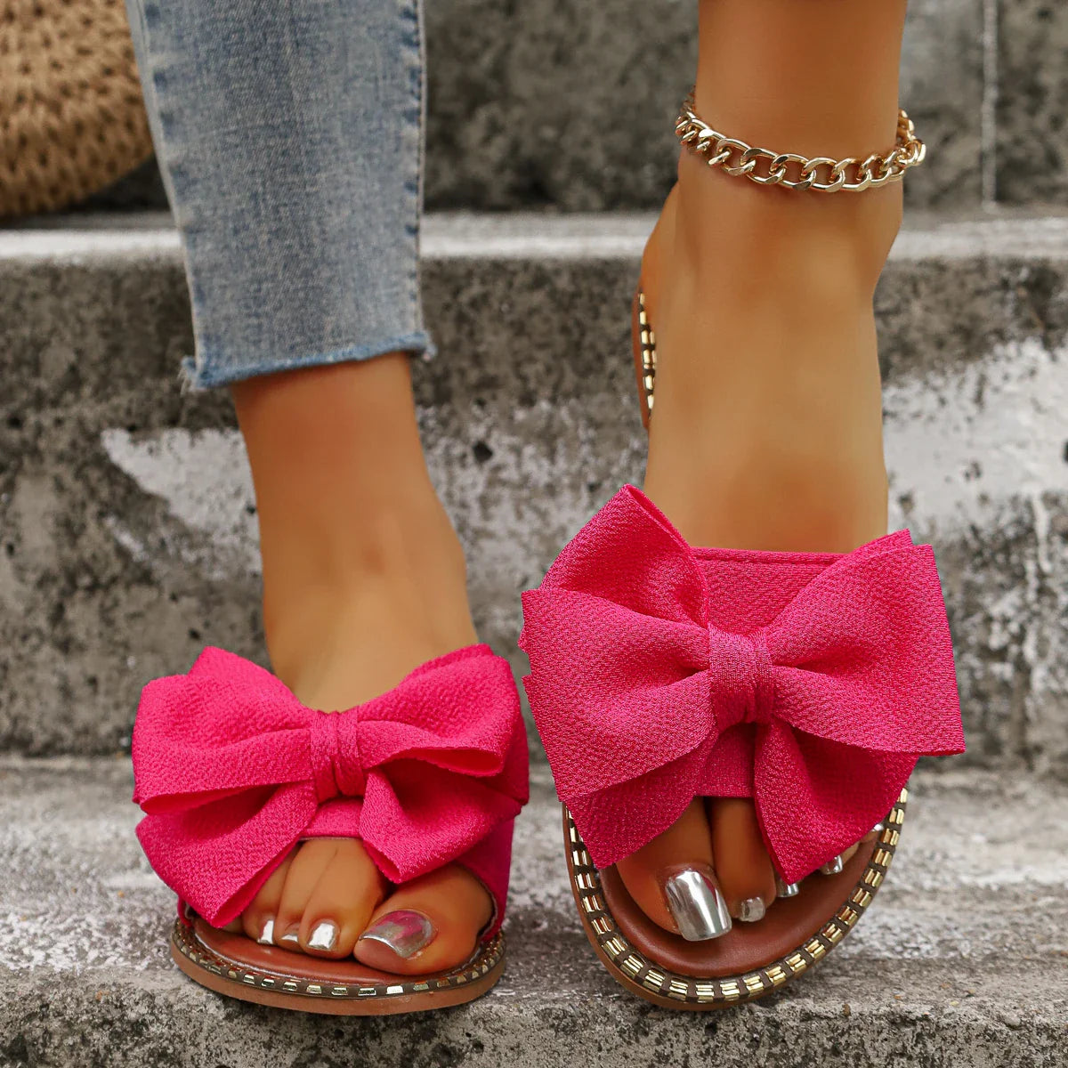 Slippers Sandals Slides Bow Keep Warm Shoes