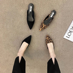 Slippers Pointed Toe Leopard Design Shallow Slip on Thin Low Heel