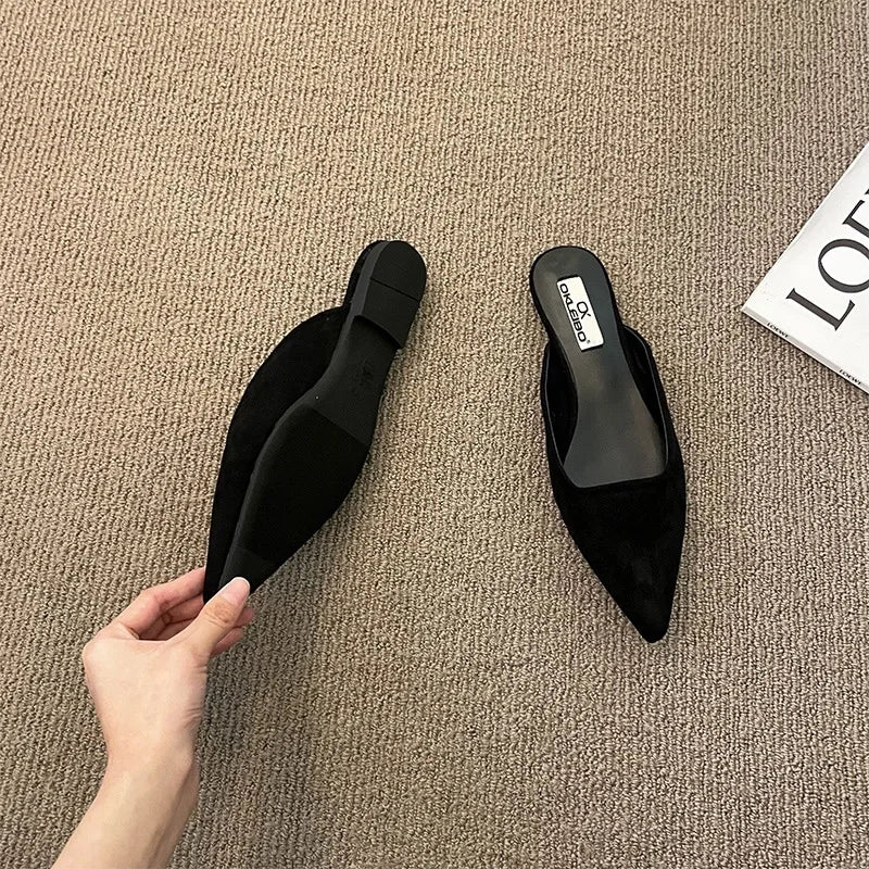 Slippers Pointed Toe Leopard Design Shallow Slip on Thin Low Heel
