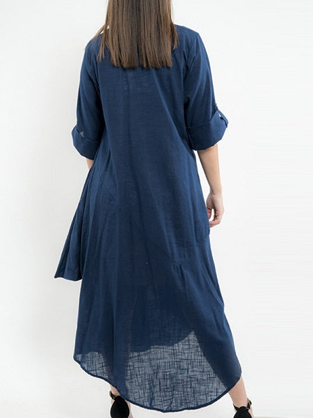Women Solid Color Side Button Irregular Dress
