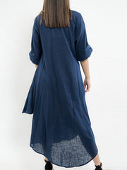 Women Solid Color Side Button Irregular Dress