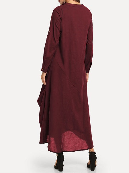 Women Solid Color Side Button Irregular Dress