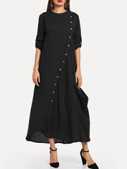 Women Solid Color Side Button Irregular Dress