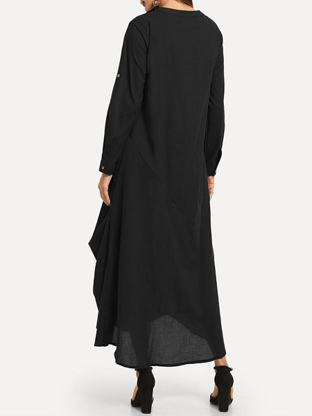 Women Solid Color Side Button Irregular Dress