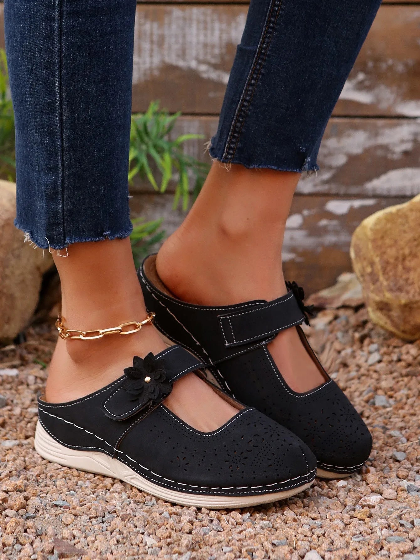 Sandals Thick Sole Hollow Mules Casual Daily Wear Size 36 42 Flower Slip on Shoes
