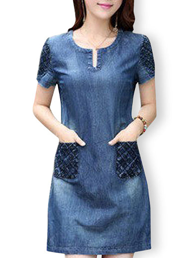 Elegant Short Sleeve V-Neck Denim Mini Dress