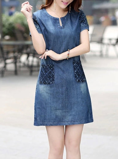 Elegant Short Sleeve V-Neck Denim Mini Dress