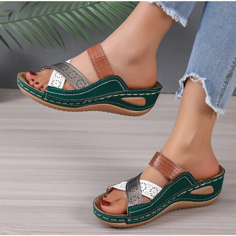 Wedges Slippers Orthopedic Open Toe Sandals Vintage Leather Casual Female Platform Slippers Slides Sandals 43