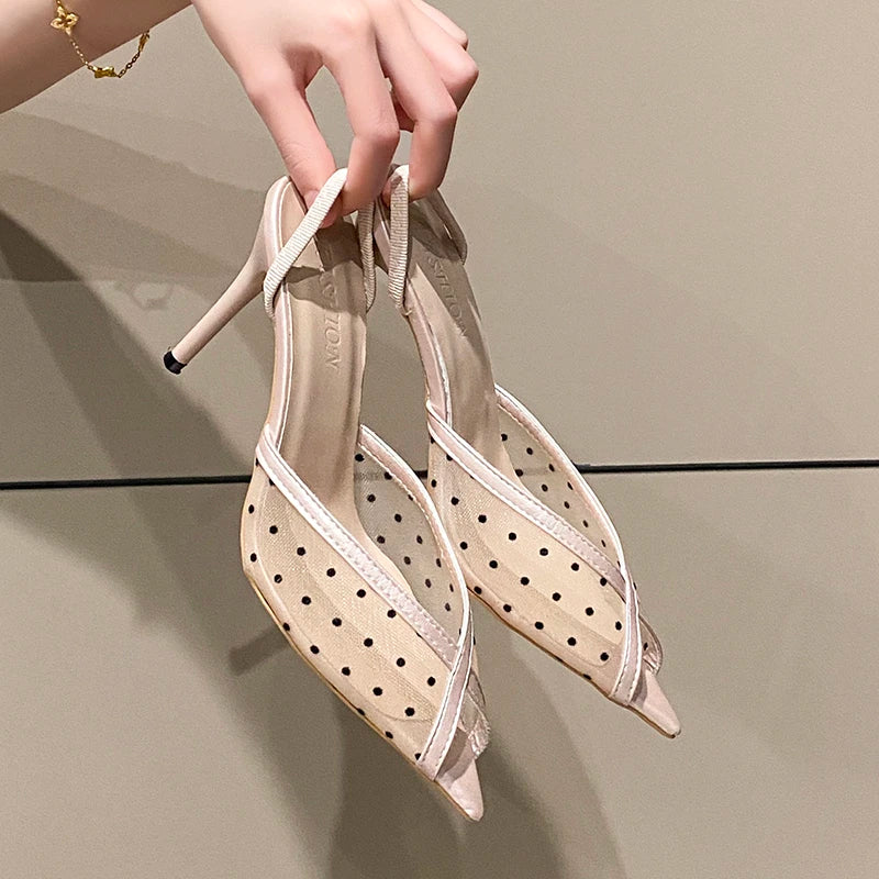 Rhinestone Sparkling Lace Pointed Toe Strappy High Heel