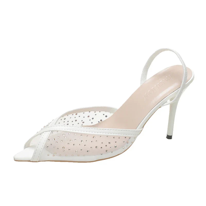 Rhinestone Sparkling Lace Pointed Toe Strappy High Heel