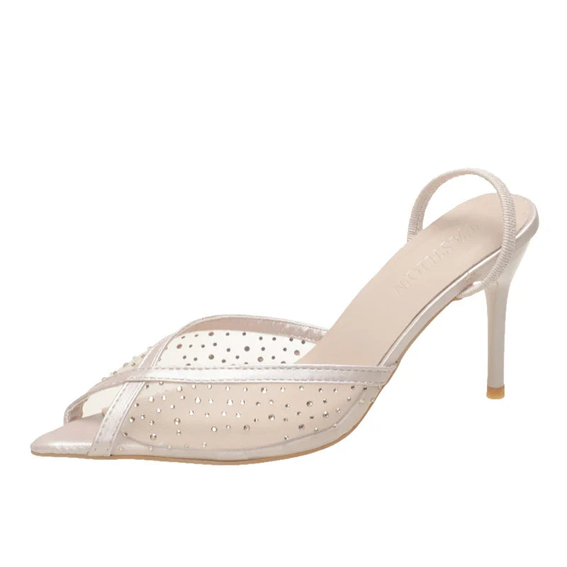 Rhinestone Sparkling Lace Pointed Toe Strappy High Heel