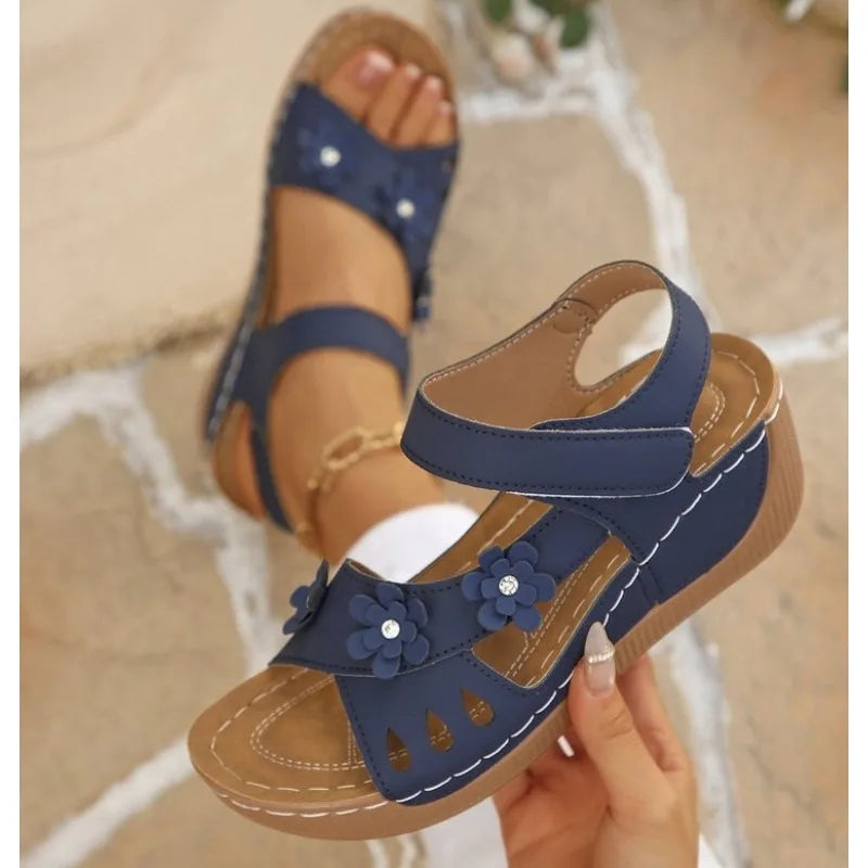 Flower Wedge Sandals Platform Sandals Chunky Heel