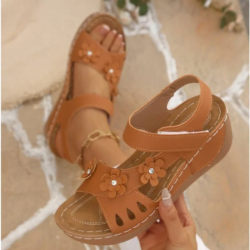 Flower Wedge Sandals Platform Sandals Chunky Heel