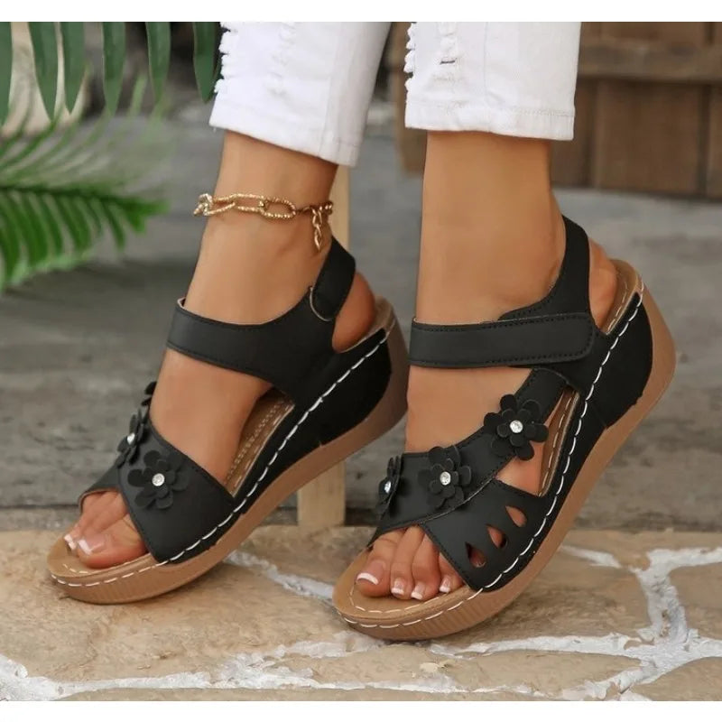 Flower Wedge Sandals Platform Sandals Chunky Heel