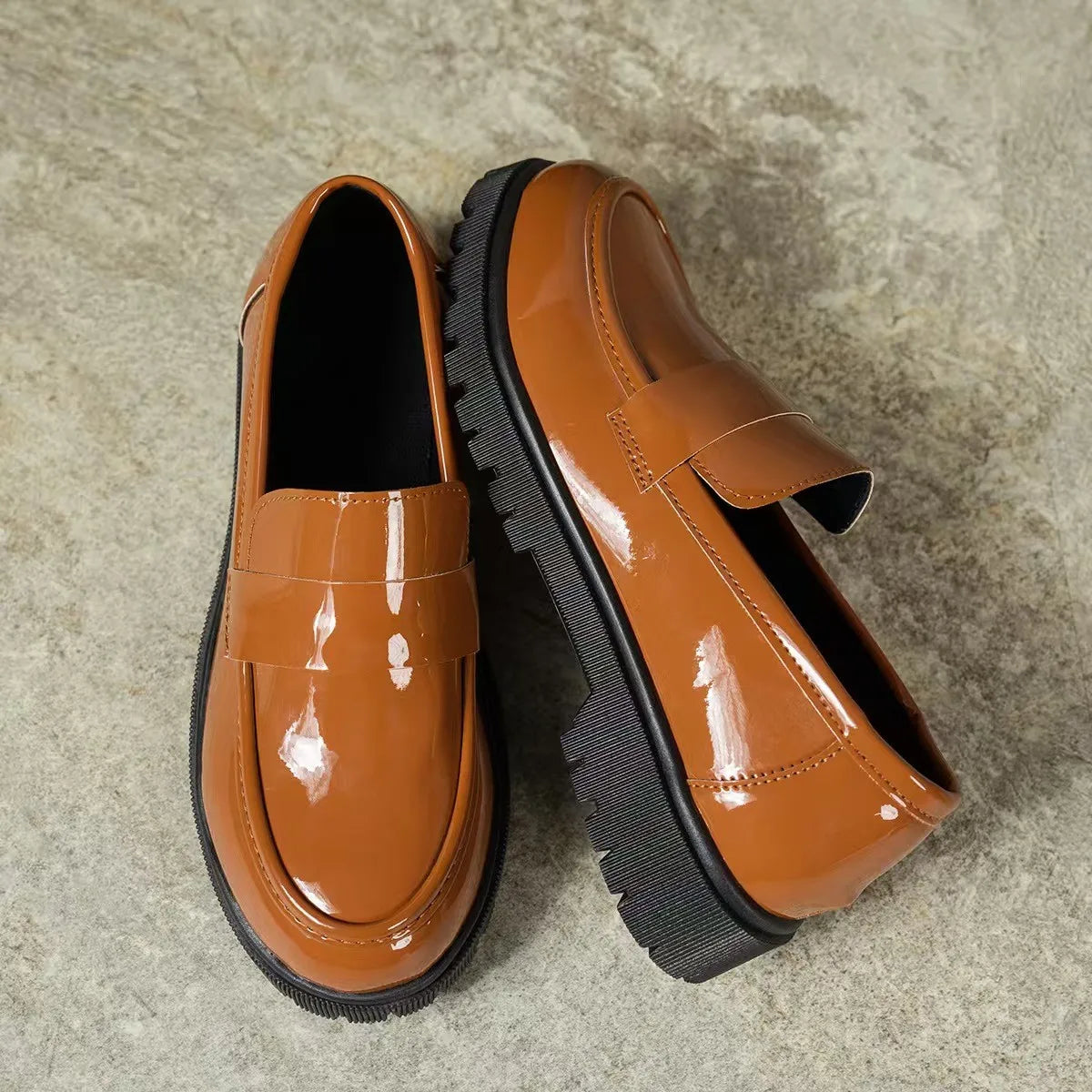 Large Size Flats Spring Autumn French Leather Shoe British Style Flat Bottom Single Shoe Casual Round Toe