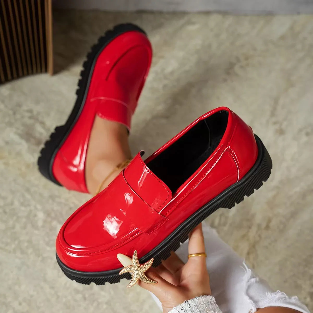 Large Size Flats Spring Autumn French Leather Shoe British Style Flat Bottom Single Shoe Casual Round Toe