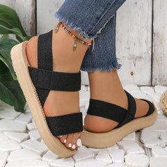 Minimalist Wedge Sandals Open Toe Thick Soled Platform Casual Sandals Ankle Strap Slingback Sandals Solid Color
