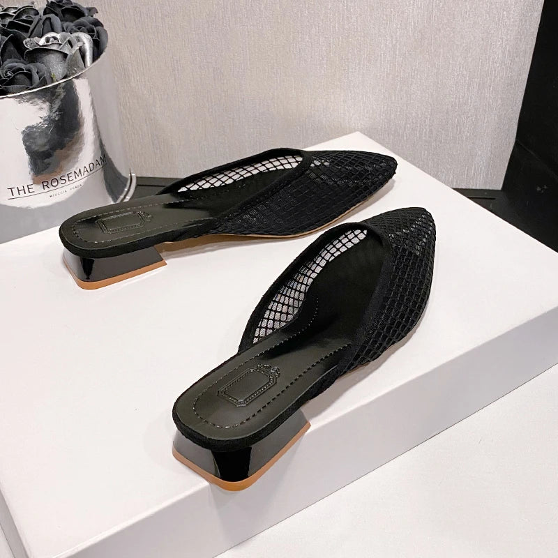 Pointed Toe Slippers Designer Mesh Beach Flat Shoes