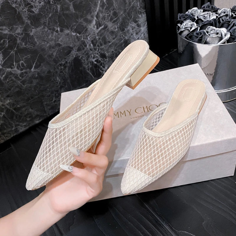 Pointed Toe Slippers Designer Mesh Beach Flat Shoes