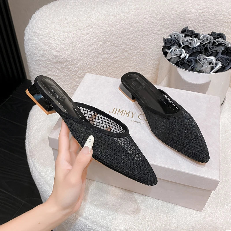 Pointed Toe Slippers Designer Mesh Beach Flat Shoes