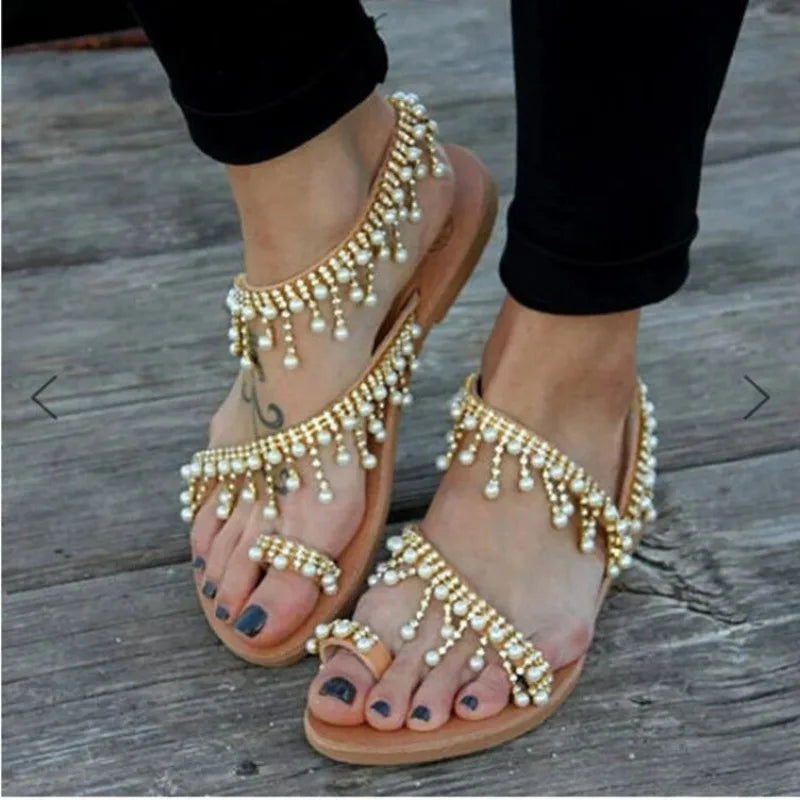 Sandals Pearl Tassels Female Beach Shoes