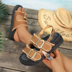 Outer Wear French Style Beautiful Elegant with Skirt High-Bottom Roman Sandals