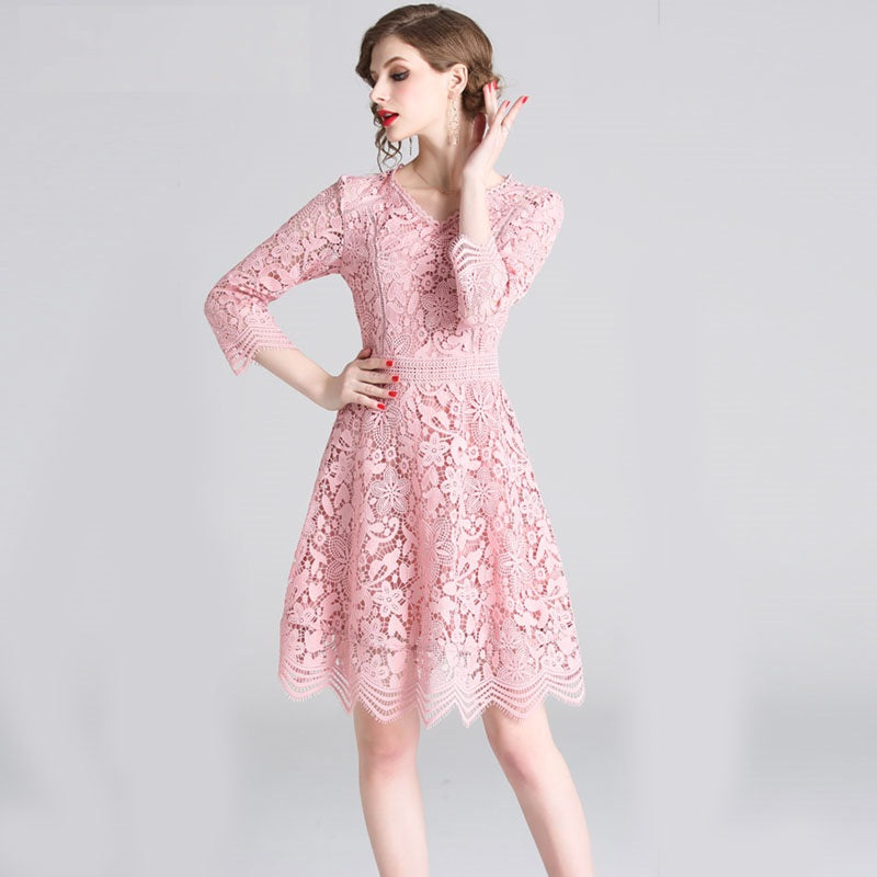 Elegant Lace Vintage Designer Vestidos Office Party Short Robe