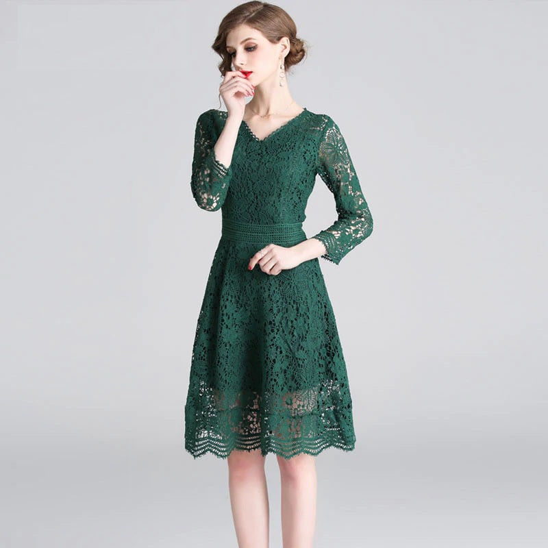 Elegant Lace Vintage Designer Vestidos Office Party Short Robe